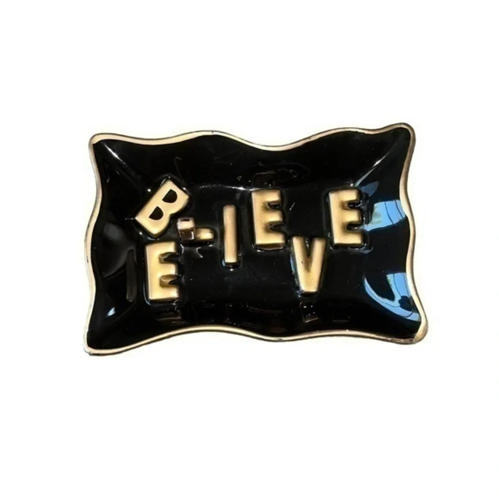 Believe Black & Gold Ring Jewelry Tray